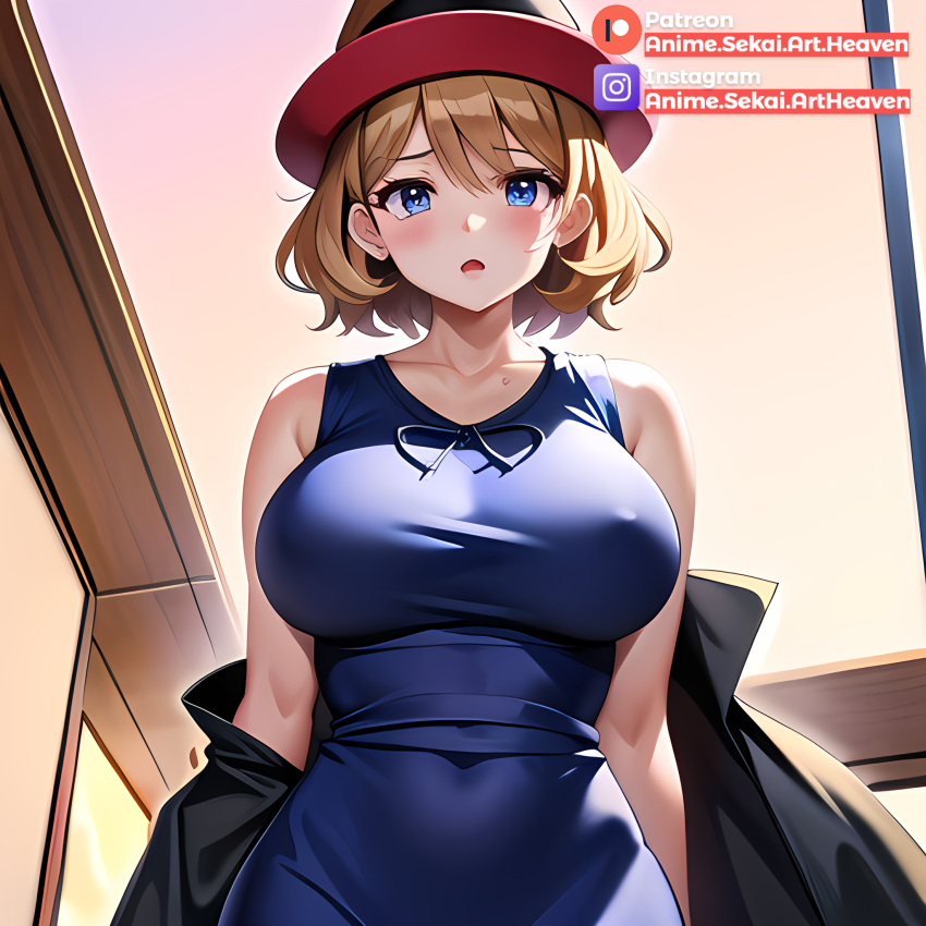 abs ai_generated animesekaiartheaven brunette busty oppai pokemon pokemon_trainer pokemon_xy serena_(pokemon) thick