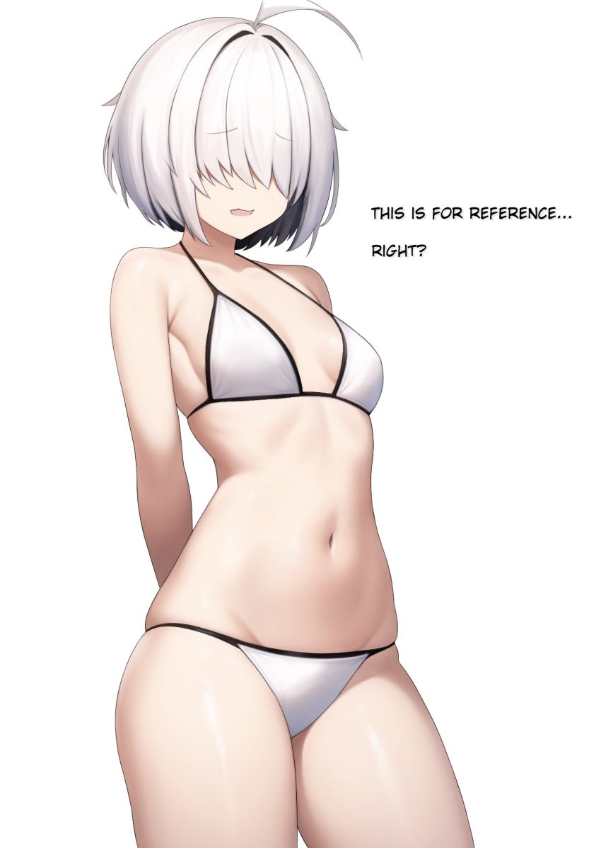 arc9_(mikoscrub) bikini female hair_over_eyes mikoscrub navel swimsuit white_background white_hair