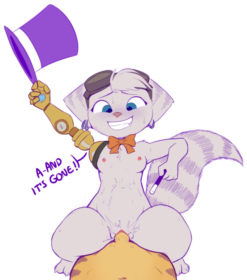 1boy 1girls alien anthro anthro_female anthro_male anthro_male_on_anthro_female anthro_on_anthro blue_eyes cowgirl_position english_text female furry furry_female furry_male furry_with_furry grey_fur lombax lombax_(ratchet_and_clank) magic_wand nude orange_fur penile_penetration penis pussy ratchet_(ratchet_and_clank) ratchet_and_clank ratchet_and_clank:_rift_apart rawrunes rivet_(ratchet_and_clank) sex sitting_on_person smile speech text vagina vaginal_penetration wand