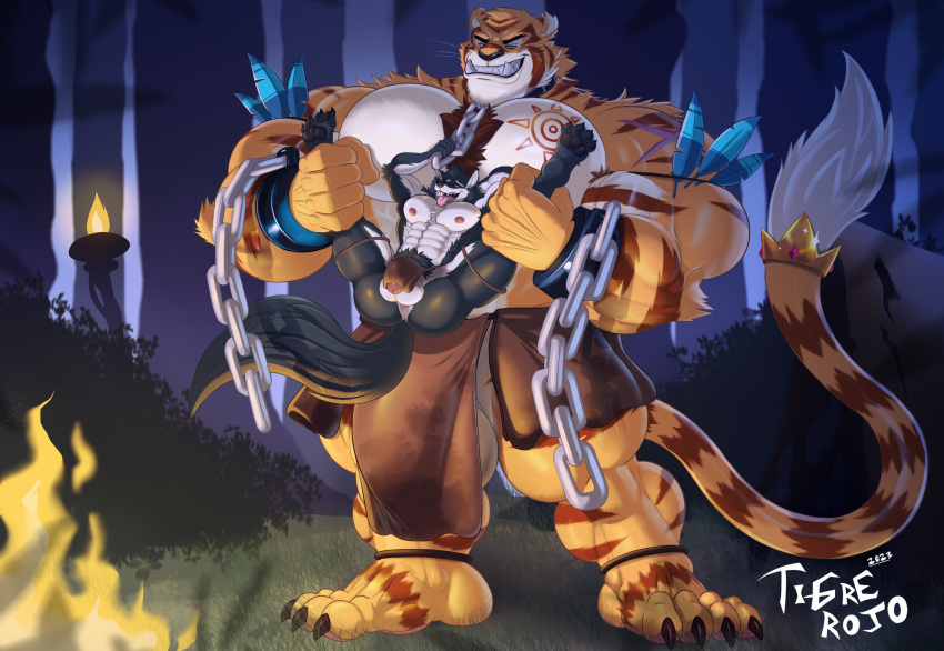 1397_david 2023 big_dom_small_sub big_muscles broken_restraints chains commission furry hi_res holding_legs huge_muscles hyper_muscles imminent_sex looking_at_partner male_only muscles muscular muscular_male pointy_teeth sharp_teeth smirk teeth