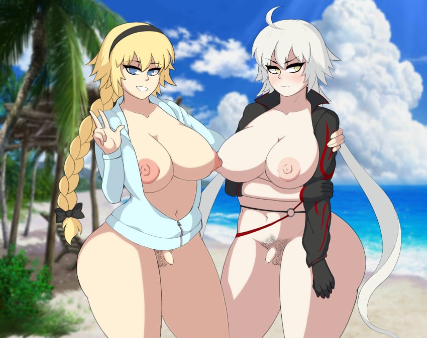 2023 2futas absurd_res april_fools areolae arm_around_shoulder balls beach big_breasts blonde_hair blue_eyes bottomless breasts clothed clothing duo embarrassed fate/grand_order fate_(series) flaccid flaccid_penis foreskin futa_only futanari hairy_balls hoodie human jacket jeanne_alter jeanne_alter_(swimsuit_berserker) jeanne_d'arc_(fate) jeanne_d'arc_(swimsuit_archer) large_breasts light-skinned_futanari light_skin long_hair looking_at_viewer micropenis mostly_nude nipples pale-skinned_futanari pale_skin partially_clothed partially_nude peace_sign penis polecat pubic_hair small_penis smile standing tiny_penis uncut unretracted_foreskin white_hair yellow_eyes