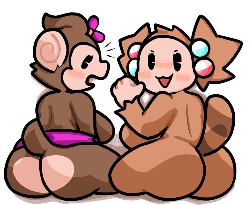 2girls :3 big_ass big_breasts breasts bubble_butt huge_ass lewdewott meemee no_humans pac-man_eyes super_monkey_ball yanyan