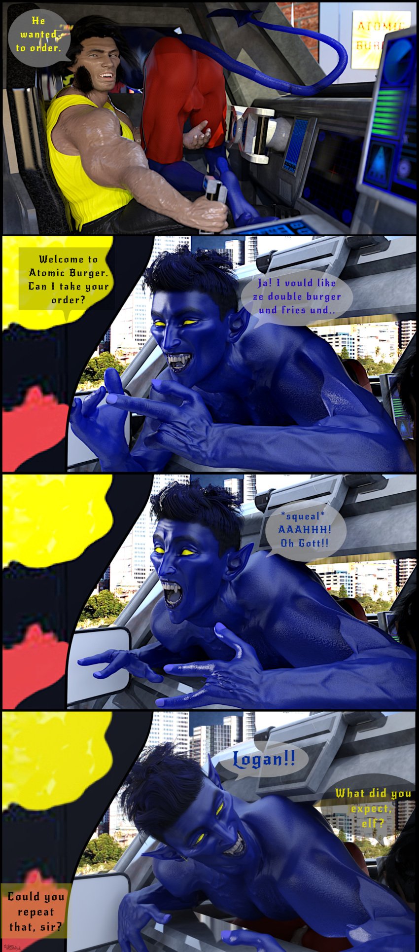 2boys 3d comic he_wants_to_order kurt_wagner male male_only marvel marvel_comics meme nightcrawler wolverine_(x-men) x-men yaoi