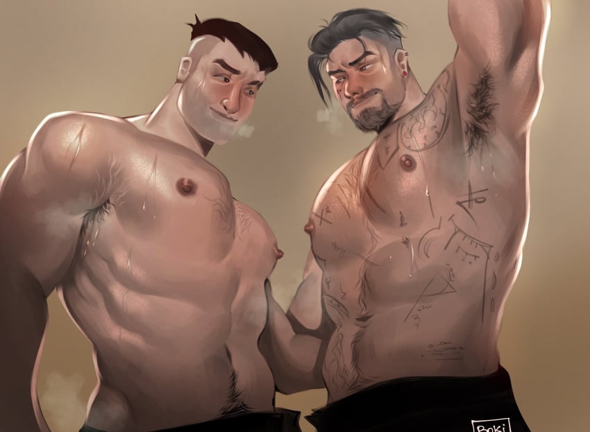 2022 2boys abs armpit_hair bara barazoku beard biceps blush clothing daddy david_king dbd dead_by_daylight facial_hair gay haideebobs hairy hairy_chest hi_res highres male male/male male_focus male_nipples male_only male_pubic_hair manly muscles muscular muscular_arms muscular_male nipples solo solo_male sweat vittorio_toscano