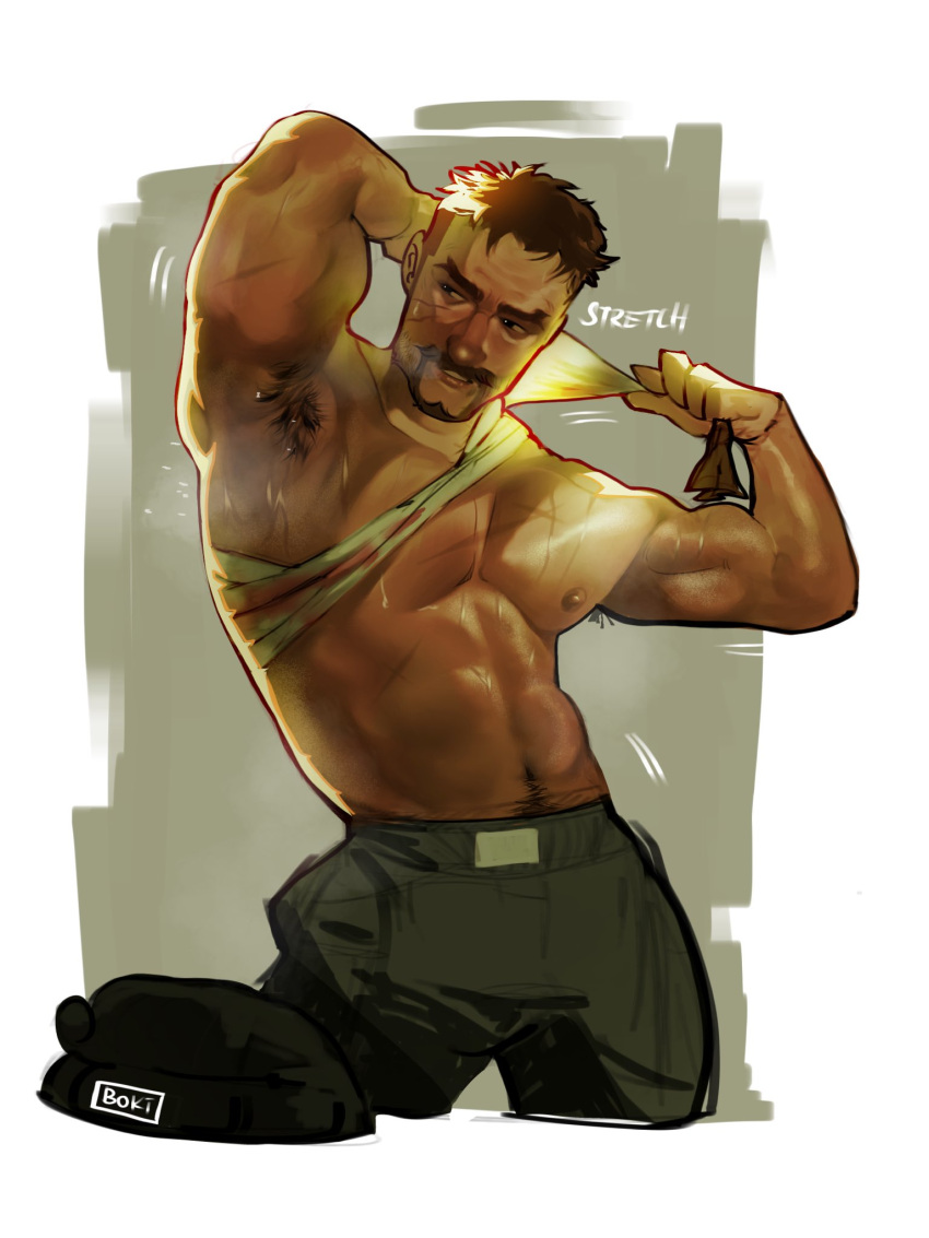 1boy 2023 abs activision armpit_hair armpits bara barazoku beard biceps clothing dark-skinned_male facial_hair gabriel_reyes gay haideebobs hairy hi_res highres male male_focus male_nipples male_only male_pubic_hair manly muscles muscular muscular_arms muscular_male nipples overwatch overwatch_2 reaper solo solo_male sweat