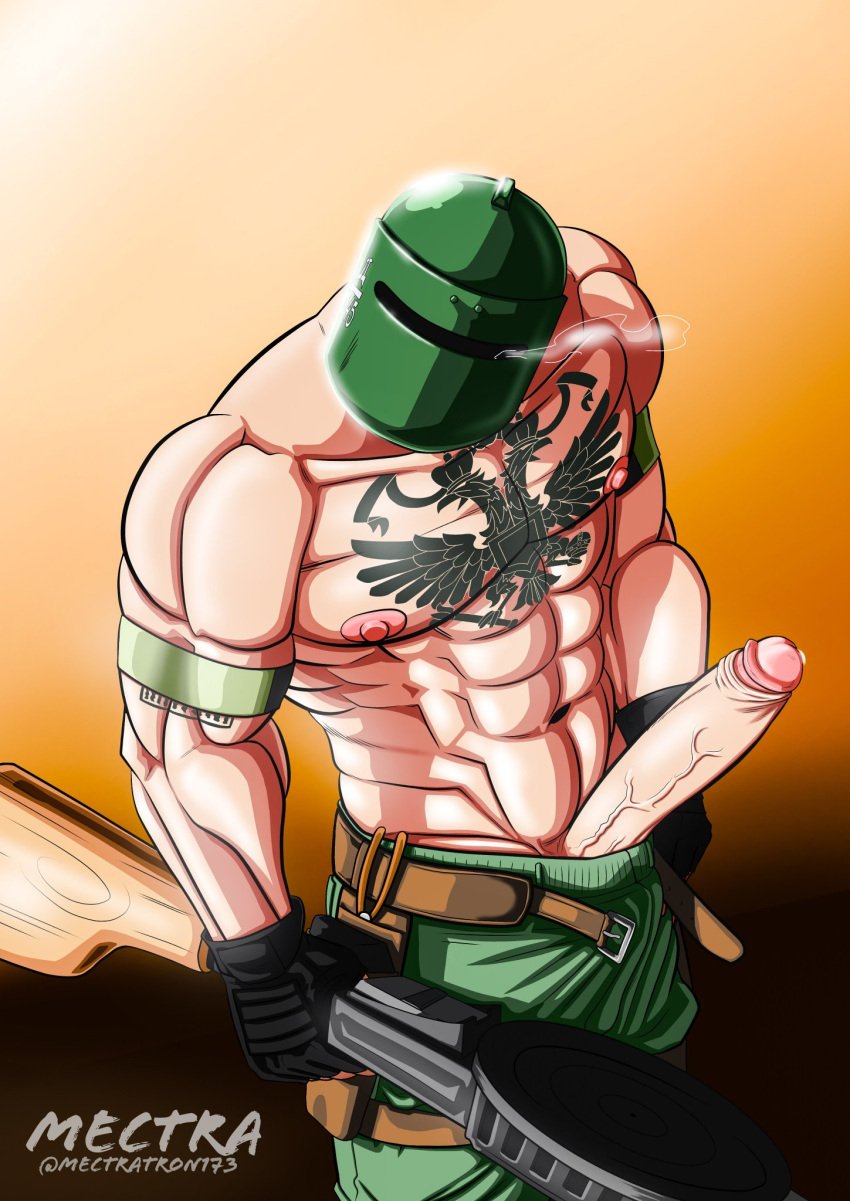 1boy abs balls bara barazoku biceps big_balls big_penis erection gay hard_on helmet hi_res highres male male_focus male_nipples male_only manly mectratron173 muscles muscular muscular_arms muscular_male nipples penis precum precum_drip rainbow_six rainbow_six_siege solo solo_male tachanka_(rainbow_six) ubisoft vein veiny_penis