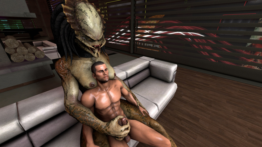 3d 3d_(artwork) alien alien_vs._predator_(franchise) commander_shepard crossover digital_media_(artwork) dominant_female dreadlocks duo female female_yautja halhatatlanhalando handjob hi_res human humanoid interspecies larger_female male male/female maleshep mammal mass_effect muscular muscular_male predator_(franchise) size_difference smaller_human smaller_male source_filmmaker submissive submissive_human submissive_male xenophilia yautja