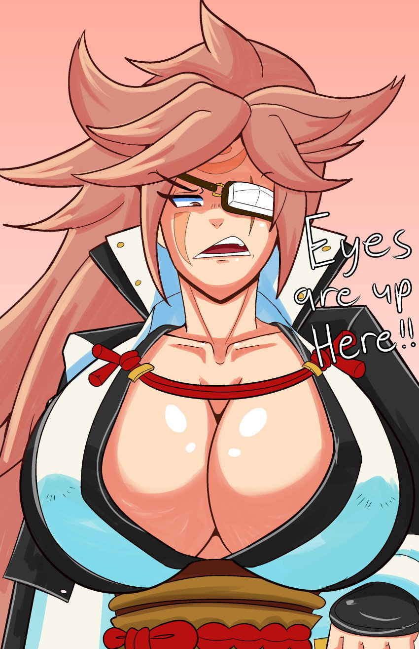 1girls 2021 baiken big_breasts dialogue english_text eyepatch female female_only guilty_gear inner_sideboob long_hair looking_at_viewer mizului narrowed_eyes pink_hair solo solo_focus very_high_resolution