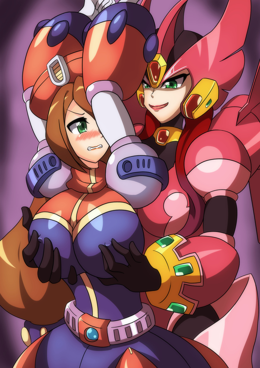 big_breasts breast_grab ferham groping_breasts iris_(mega_man) kotatuman_dash mega_man mega_man_x mega_man_x_dive pinching_nipples restrained robot tagme ugly