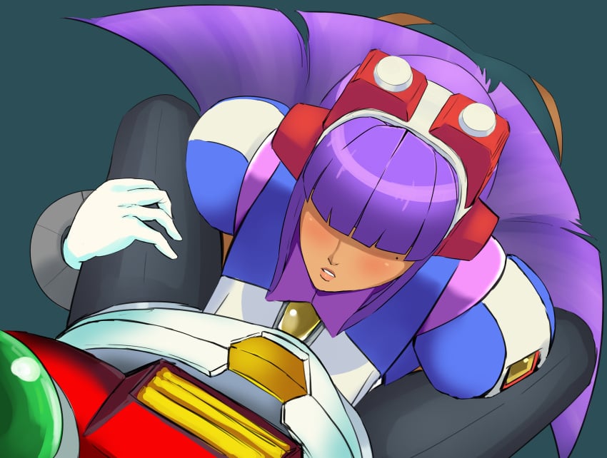 1boy 1girls holding_leg layer long_hair looking_at_penis mega_man mega_man_x mega_man_x_dive purple_hair tagme tk zero_(mega_man)