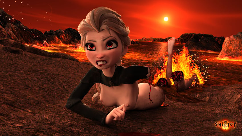 3d amputee angry bad_end blonde_hair blood blood_on_face brutal brutality crossover dangerous defeat defeated dismemberment disney distress elsa_(frozen) exhausted ferocious flaccid frozen_(film) functionally_nude game_over gore guro helpless injury lucasfilm nipples pain revenge_of_the_sith severed_limb shiftop star_wars violence wound