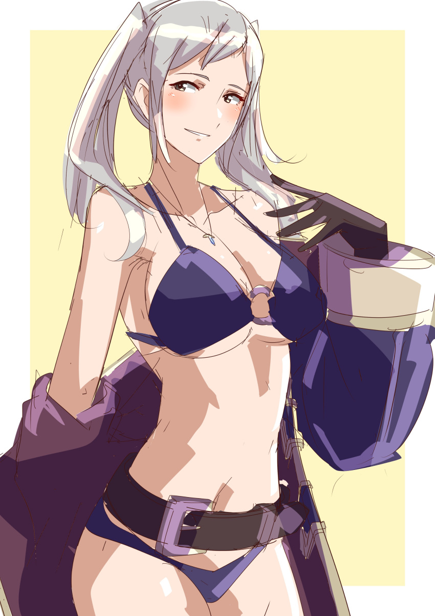 alternate_costume bikini cleavage female fire_emblem fire_emblem_awakening fire_emblem_heroes gloves large_breasts nintendo official_alternate_costume purple_swimsuit robin_(fire_emblem) robin_(fire_emblem)_(female) solo swimsuit to_(tototo_tk) twintails