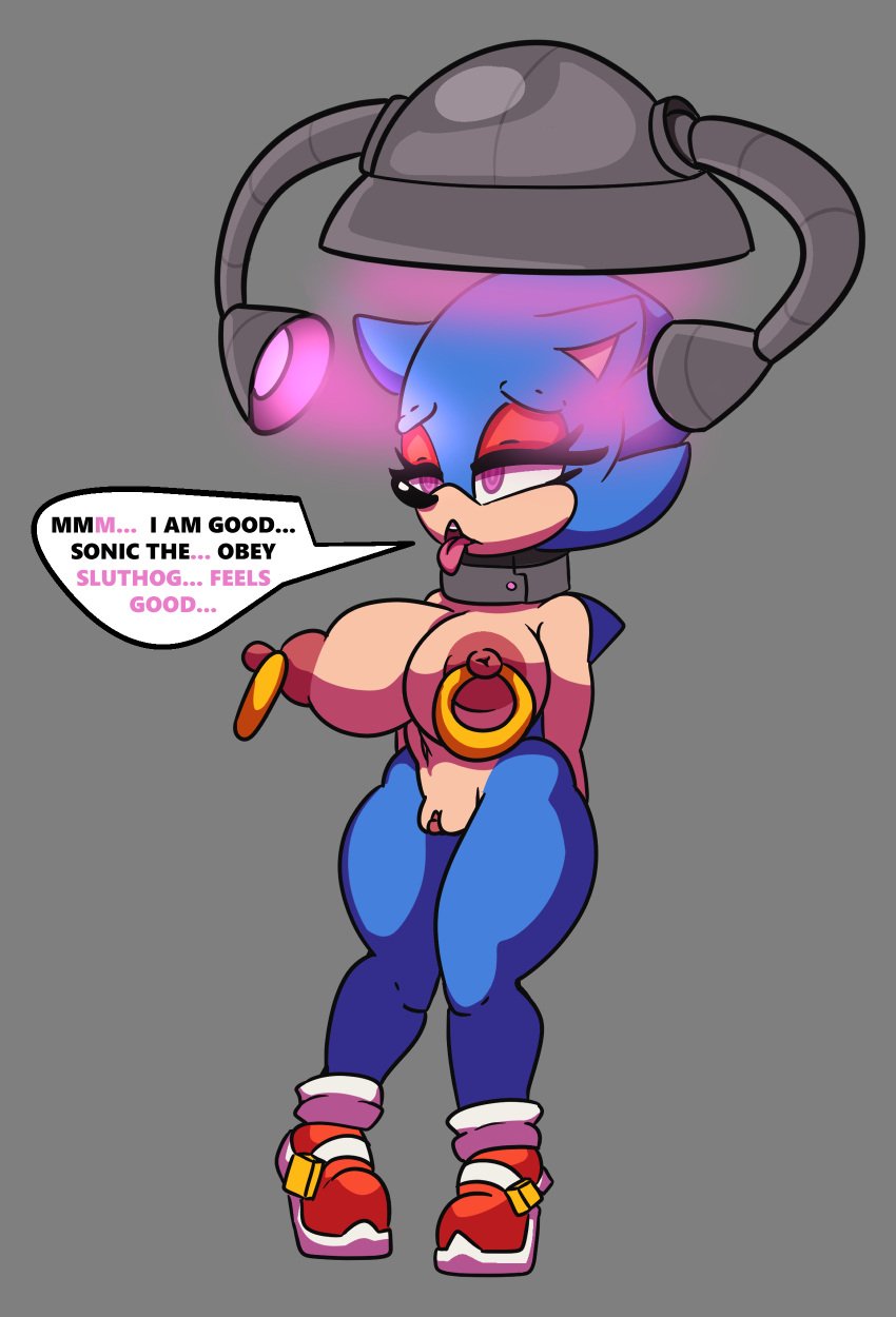 anthro big_breasts blueberrygriz blush brainwashing brainwashing_machine breasts eggman_logo female fur furry genderswap_(mtf) hedgehog hi_res nipple_piercing nipples piercing rule_63 sega solo sonic_(series) sonic_the_hedgehog sonic_the_hedgehog_(series) sonique_the_hedgehog