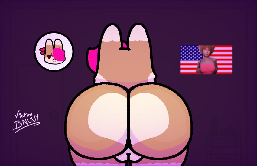 absurd_res anthro ass big_butt brown_body butt_heart female first_person_view hi_res ice_spice lagomorph leporid mammal nude rabbit simple_background solo solo_focus stars_and_stripes united_states_of_america us_flag vicky_bnuuy victini_bnuuy