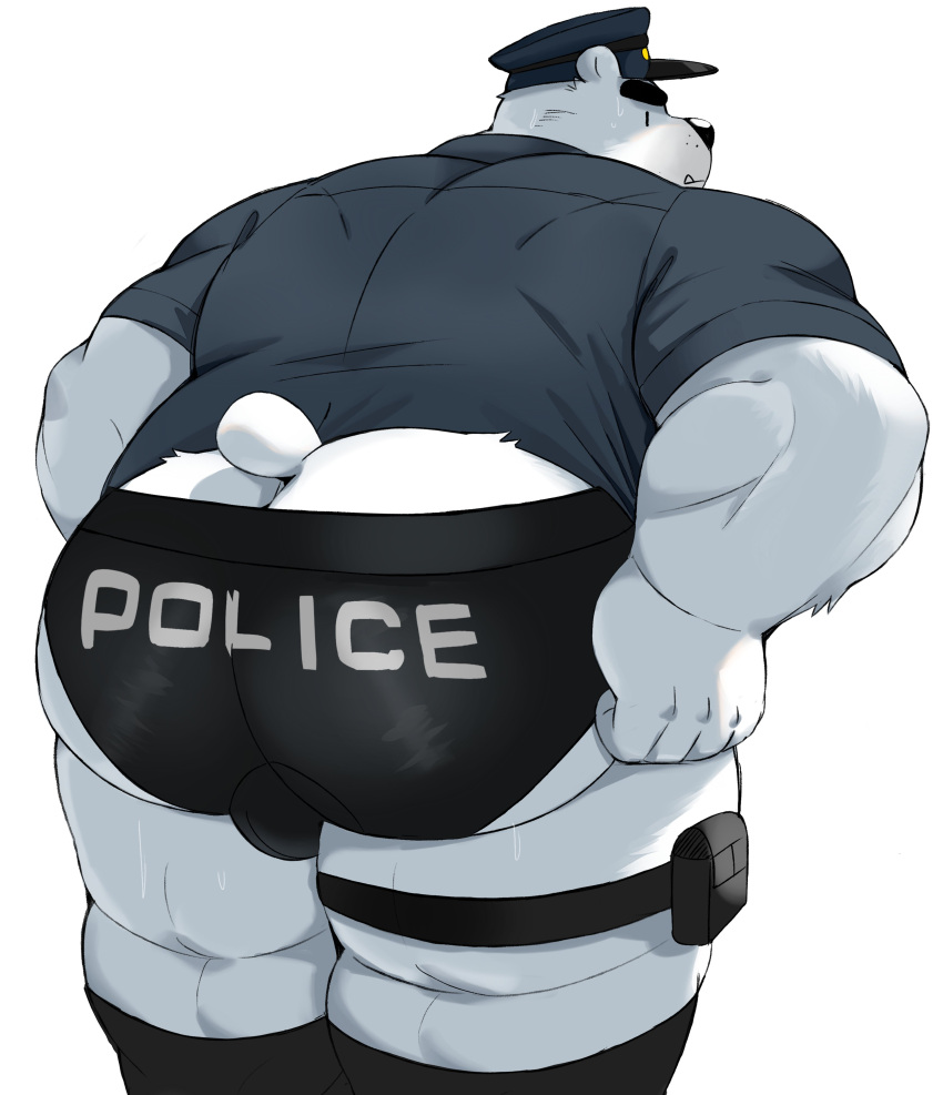 2023 absurd_res anthro ass bear bhtoss big_ass big_ass_(male) big_butt black_nose bubble_ass bubble_butt bulge clothing fat_ass fat_butt hat headgear headwear hi_res huge_ass huge_butt humanoid_hands kemono large_ass large_butt male mammal massive_ass massive_butt musclegut overweight overweight_male plump_ass plump_butt polar_bear police police_hat police_officer round_ass round_butt shirt solo solo_male thick_ass thick_butt topwear underwear ursine