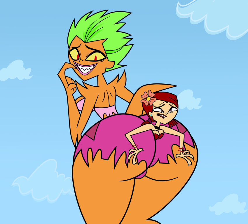 2girls anal_vore breast_squeeze butt_crush dakota_(tdi) dakotazoid elinor_the_witch ellissummer female_pred female_prey hornyhobbit huge_ass mother-of-trolls multiple_girls mutant orange_hair red_hair ripped_clothing total_drama:_revenge_of_the_island total_drama_island vore zoey_(tdi)