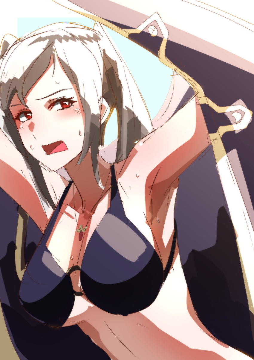 alternate_costume bikini coat female fire_emblem fire_emblem_awakening fire_emblem_heroes large_breasts nintendo official_alternate_costume purple_swimsuit robin_(fire_emblem) robin_(fire_emblem)_(female) solo sweat sweatdrop swimsuit to_(tototo_tk) twintails