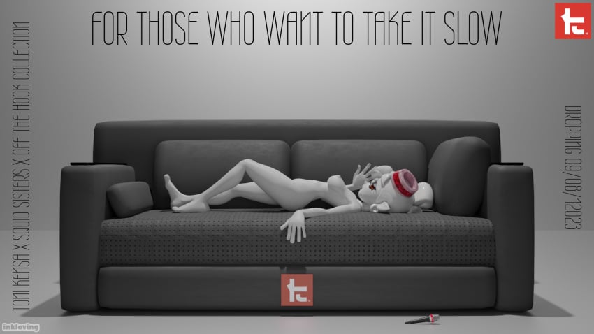 1girls 3d 3d_(artwork) blender boobs collar couch earrings greyscale hat inkling inkling_girl inkloving laying_down laying_on_couch looking_at_viewer marie_(splatoon) marie_(wo262) microphone nude plain_background red_eyes relaxing sofa splatoon squid_sisters tagme tentacle tentacle_hair watermark white_hair