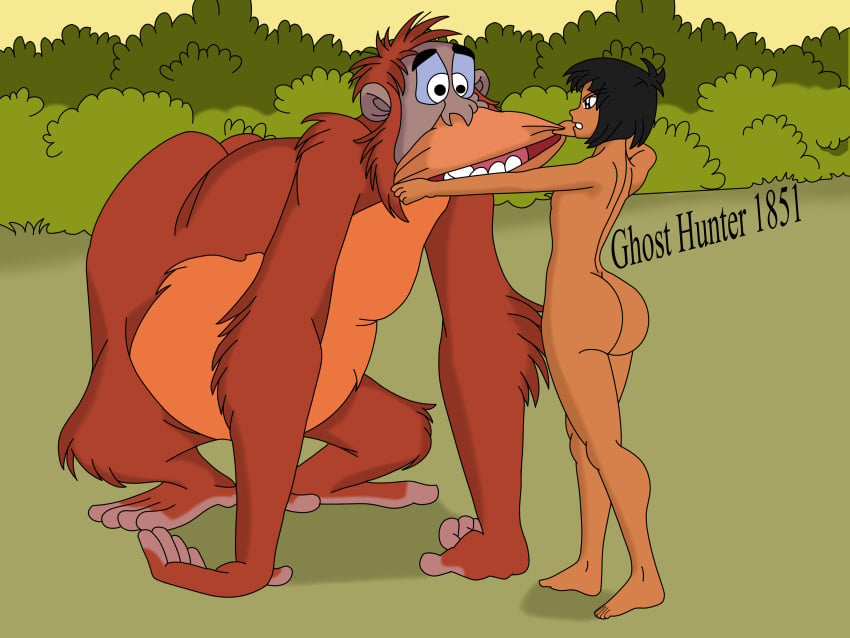 1boy bare_arms bare_back bare_legs bare_shoulders bare_thighs barefoot black_hair bubble_ass bubble_butt completely_nude completely_nude_male dark-skinned_male dark_hair dark_skin dat_ass furry ghosthunter1851(artist) king_louie male_only mowgli nude nude_male orangutan profile pulling_hair red_hair round_ass round_butt short_hair side_view the_jungle_book thick_ass thick_legs young