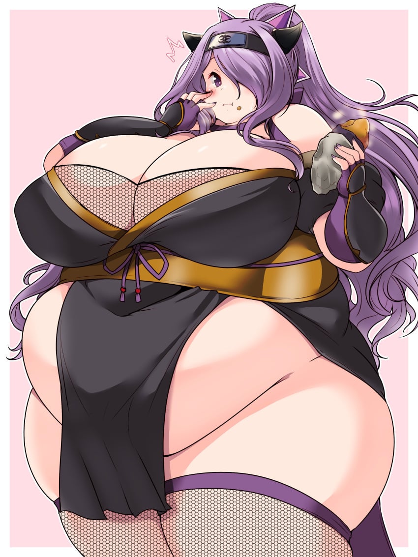 1girls 2023 absurdres alternate_costume alternate_hairstyle bbw belly_overhang breasts camilla_(fire_emblem) camilla_(ninja)_(fire_emblem) cleavage curvy female female_only fire_emblem fire_emblem_fates fire_emblem_heroes hair_over_one_eye hips huge_belly huge_breasts kurocaze ninja nintendo obese obese_female official_alternate_costume official_alternate_hairstyle overweight overweight_female plump ponytail purple_eyes purple_hair solo thick_thighs thighs voluptuous wide_hips