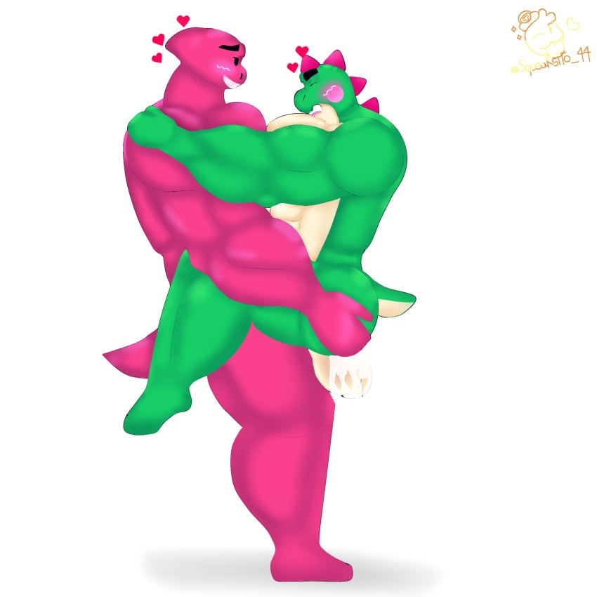 2023 2boys 2d anthro ass blush furry gay green_skin heart hearts hi_res idiot legs_around_partner legs_around_waist male male_only male_penetrated male_penetrating male_penetrating_male multiple_boys muscles muscular muscular_male naked no_humans nude nude_male pink_fur sex standing standing_sex tagme toony