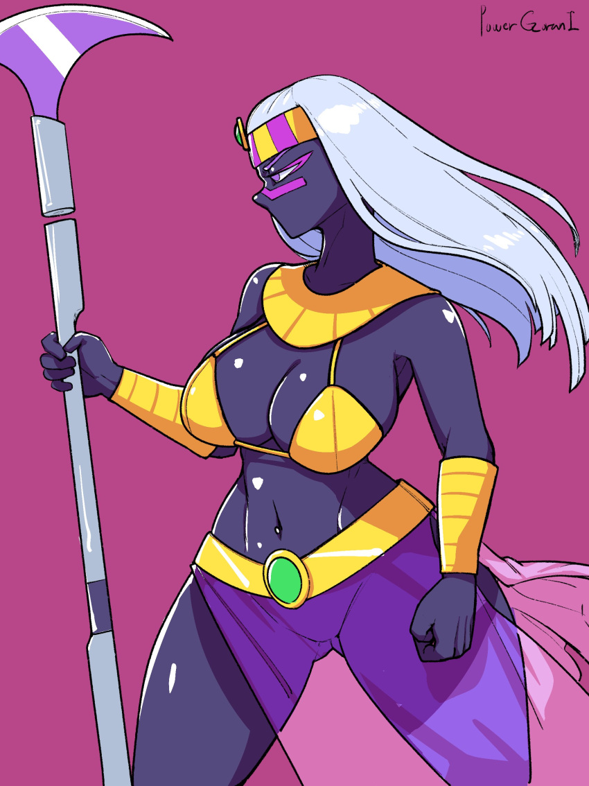 1girls 2023 alien alien_girl alien_humanoid black_body breasts duck_dodgers female female_only looney_tunes martian martian_(duck_dodgers) powergorani purple_background queen_tyr'ahnee solo solo_female tagme warner_brothers weapon white_hair