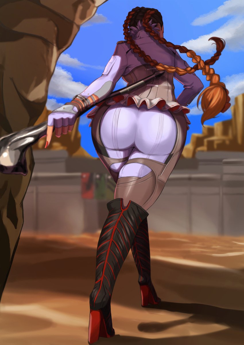 1girls 2d apex_legends ass_squeeze back_view baison_hakushaku belt big_ass big_butt big_hips big_thighs bottom_heavy bubble_ass bubble_butt bursting_butt bursting_clothes dat_ass female high_heel_boots high_heels loba_(apex_legends) outgrowing_clothes skin_tight skin_tight_suit solo_female solo_focus stretched_clothing thick thick_ass thick_hips thick_legs thick_thighs tight_clothes tight_clothing tight_pants tights unknown_artist viewed_from_behind viewed_from_below