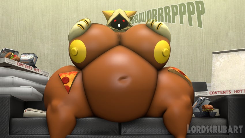 1girls 3d belly big_belly big_breasts blazblue bloated bloated_belly breasts burger burp burping couch dark-skinned_female dark_skin fat fat_female female food huge_breasts lordscrubart obese pizza sitting source_filmmaker stuffed stuffed_belly stuffing taokaka thick_thighs weight_gain