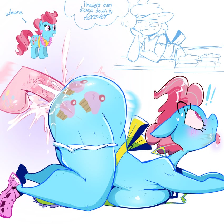 1futa 1girls ambiguous_penetration anthro apron apron_only ass ass_up balls big big_ass big_breasts big_butt big_penis blue_body blush bodily_fluids breasts bubble_butt cassettepunk clothed clothing crocs cum cum_inside cup_cake_(mlp) cutie_mark cutie_mark_on_balls dialogue disembodied_penis duo earth_pony equid equine faceless faceless_anthro faceless_character faceless_futanari female female_penetrated footwear friendship_is_magic from_behind_position futanari genital_fluids genitals gynomorph gynomorph/female gynomorph_penetrating gynomorph_penetrating_female hair hasbro hi_res horse huge_ass huge_breasts huge_cock intersex intersex/female intersex_penetrating intersex_penetrating_female kneeling large_breasts looking_pleasured male mammal milf mother my_little_pony panties panties_down partially_clothed penetration penis pinkie_pie_(mlp) pony red_eyes red_hair sex shoes side_boob simple_background sneakers straight_hair thought_bubble tongue tongue_out topless_apron underwear underwear_down veiny_penis white_background wide_eyed