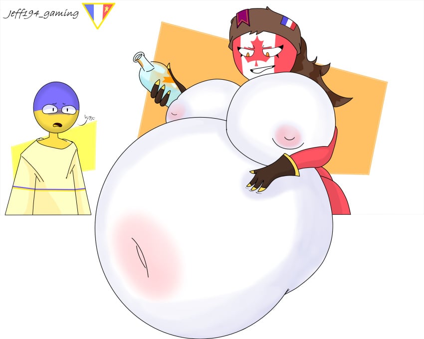 1boy 1girls belly_expansion belly_inflation big_belly big_breasts bruh canada_(countryhumans) countryhumans countryhumans_girl expansion female hat inflated_belly inflation inflation_fetish jeff194 male orange_eyes pink_nipples simple_background transparent_background ukraine_(countryhumans) white_background