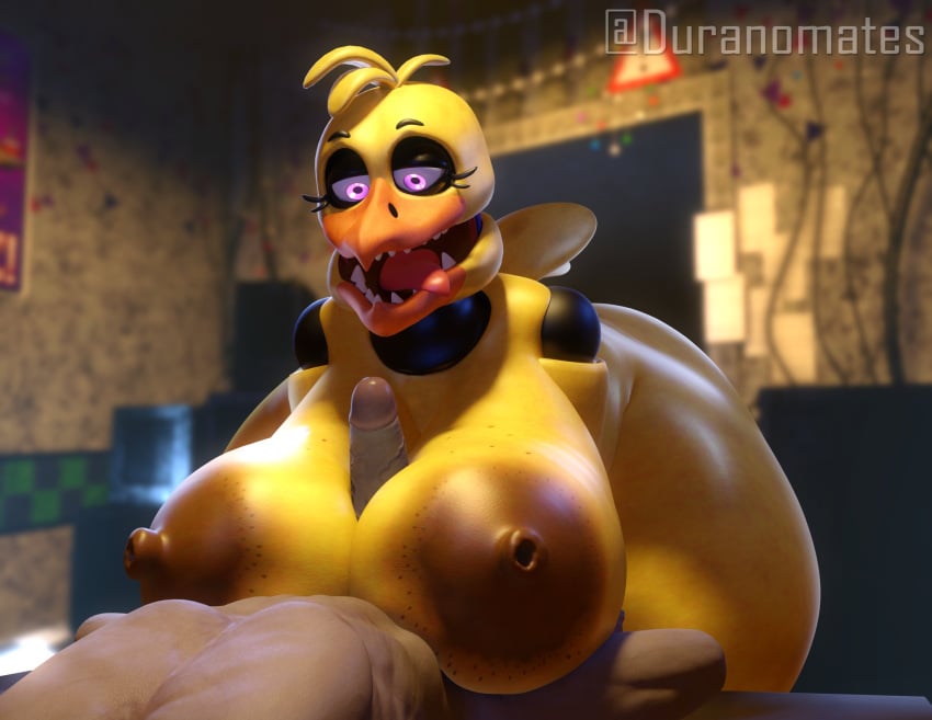 1boy 1boy1girl 1girls 3d 3d_(artwork) anthro areolae between_breasts big_penis boobjob breasts chica_(fnaf) duranomates five_nights_at_freddy's five_nights_at_freddy's_2 hi_res huge_breasts human human_on_anthro large_areolae light-skinned_male male/female nipples open_mouth outercourse paizuri penis scottgames size_difference thick_thighs titjob wide_hips withered_chica yellow_body