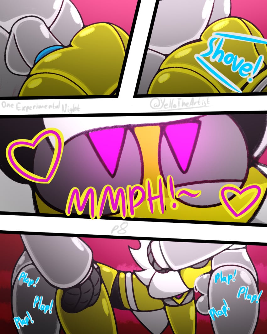 1girls 2futas blowjob comic comic_page fellatio geometry_dash one_experimental_night_(yellolight) robot robot_girl sex spitroast threesome trianna_(yellolight) white_hair yellolight