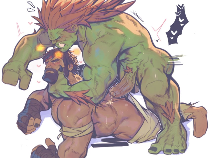 2boys abs absurdres anal_sex arm_hair ass back back_muscles balls bandaged_hand bandages bara beard big_balls big_dom_small_sub big_feet big_hands big_muscles big_pecs big_penis black_hair blanka blush capcom chest_hair clothes_pull colored_skin completely_nude cum cum_drip cum_on_ass cum_on_back cum_on_body cumshot daddy dilf doggy_style dominant dominant_humanoid dominant_male drooling drooling_on_partner duo ejaculation erection facial_hair gay green_skin hair hairy hairy_male headband heart highres holding_partner holo_eden hotdogging human human_on_humanoid humanoid humanoid_dominating_human interspecies large_pectorals larger_humanoid larger_male leg_hair long_hair looking_at_another looking_pleasured male male/male male_focus male_only multiple_boys muscular muscular_human muscular_humanoid muscular_male navel nude orange_hair pants pants_pull pecs pectorals penis pubes red_headband ryu_(street_fighter) sex short_hair size_difference smaller_human smaller_male street_fighter street_fighter_6 submissive submissive_human submissive_male sweat teeth white_pants yaoi