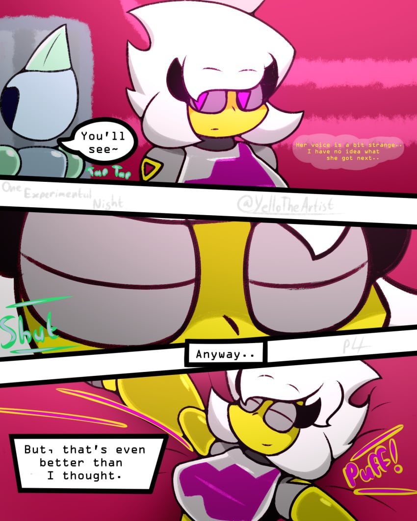 2girls comic comic_page female female_only geometry_dash marra_(yellolight) one_experimental_night_(yellolight) robot robot_girl trianna_(yellolight) yellolight