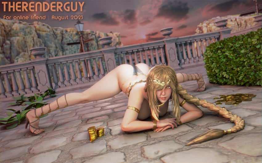 1girls 3d big_ass big_breasts blonde_hair braid elden_ring female female_only fromsoftware heels jack-o_pose looking_at_viewer milf queen_marika_the_eternal therenderguy