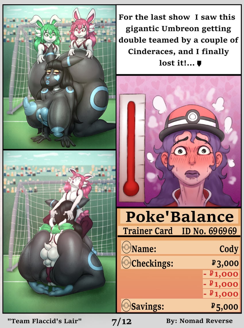 aceburn anthro ass big_ass big_penis blacky_(pokemon) cinderace cody_(kenny3901) comic comic_page futanari huge_ass male nomad_reverse page_7 pokemon size_difference umbreon