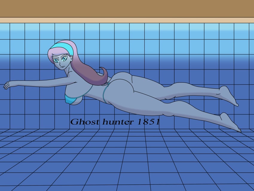 bare_legs bare_shoulders barefoot bikini bubble_ass bubble_butt commentary_request danny_phantom dat_ass g-string ghosthunter1851(artist) huge_ass huge_breasts jazz_fenton nickelodeon pool red_hair sideboob swimming swimming_pool thong thong_bikini underwater water