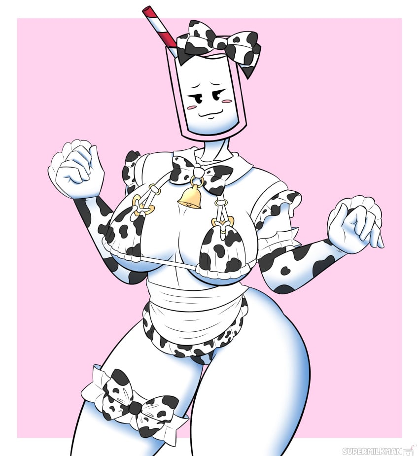 :3 anthro armwear big_breasts bowtie cali_(supermilkman) cleavage cow_lingerie cow_print female female_focus female_only lingerie milk non-human object_head revealing_clothes self_upload smug_face suggestive supermilkman thick_thighs underwear voluptuous voluptuous_female wide_hips