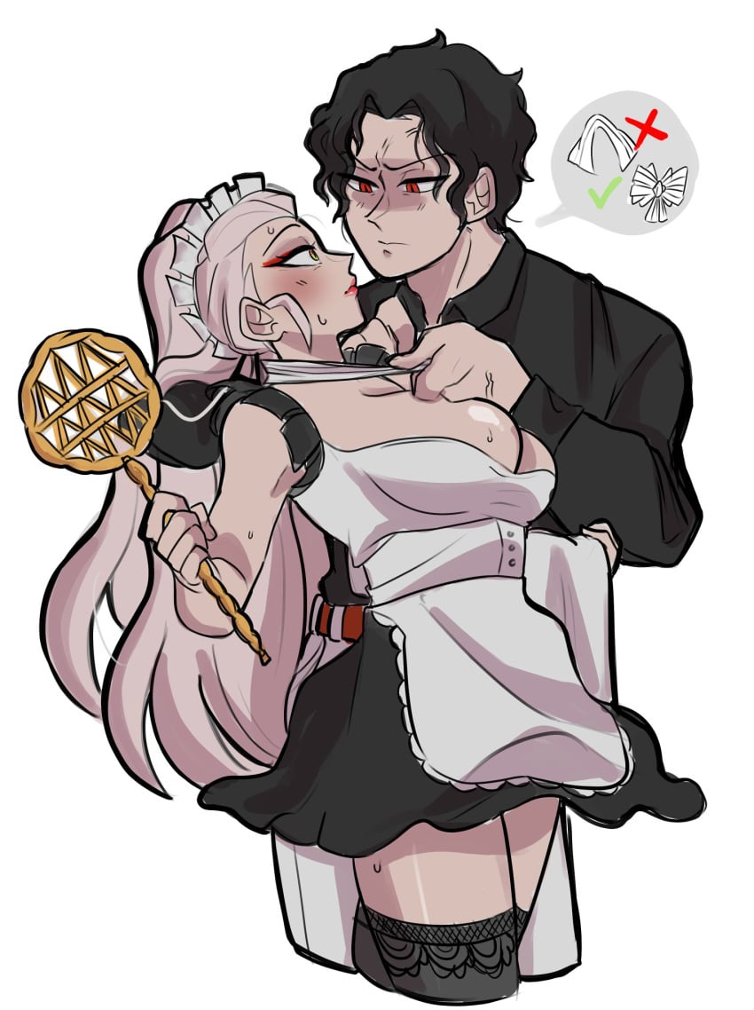 bbeetleko big_breasts daki_(kimetsu_no_yaiba) demon_slayer dominant embarrassed kimetsu_no_yaiba maid muzan_kibutsuji yellow_eyes