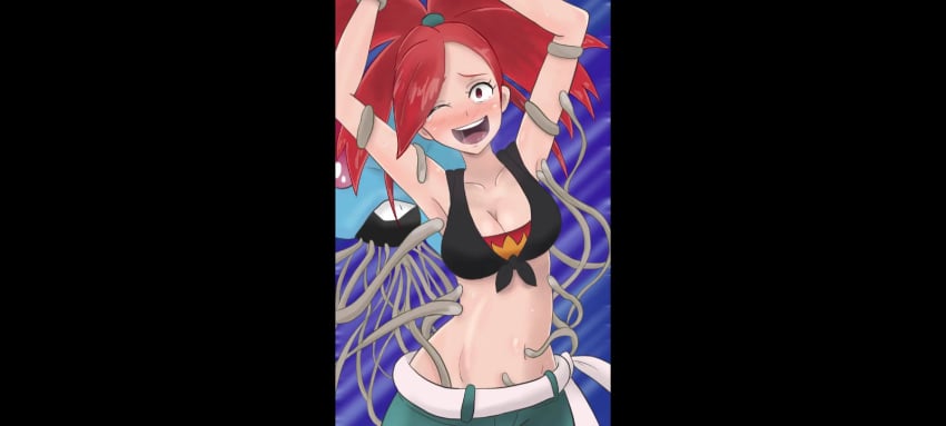 artist_request flannery_(pokemon) navel navel_insertion pokemon pokemon_rse red_hair sole_female tentacruel tickle_torture tickling