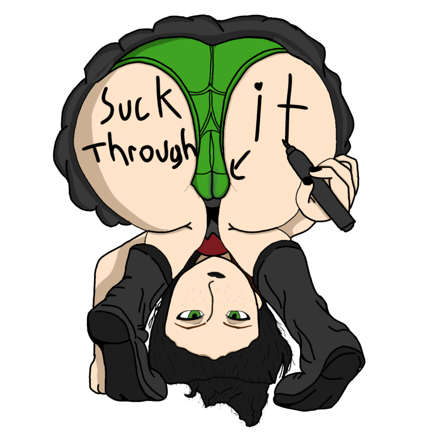 1girls ass bent_over black_hair black_lipstick blazingem closed_mouth closed_smile cured_vampirism elder_scrolls female female_only freckles goth goth_girl green_eyes looking_at_viewer pale_skin panties serana skyrim upskirt vampire writing_on_ass writing_on_body writing_on_butt