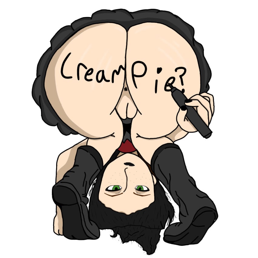 1girls ass bent_over black_hair black_lipstick blazingem closed_mouth closed_smile cured_vampirism elder_scrolls exposed_pussy female female_only freckles goth goth_girl green_eyes looking_at_viewer pale_skin pussy serana skyrim upskirt vampire writing_on_ass writing_on_body writing_on_butt