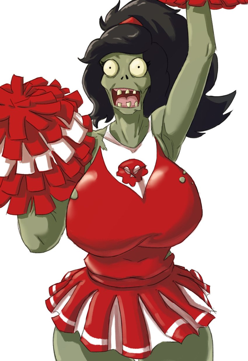 big_breasts black_hair breasts cheerleader_zombie huge_breasts hxveuseenmypen massive_breasts plants_vs_zombies pom_poms skirt skull zombie zombie_(pvz) zombie_girl