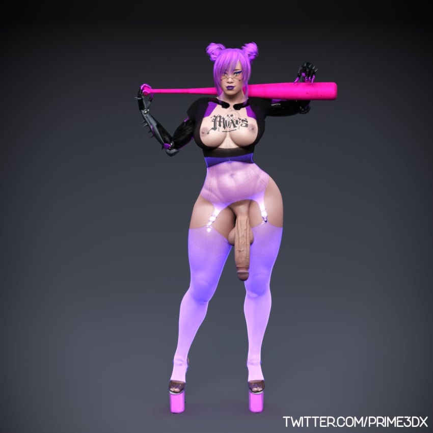 3d casual clothing cyberpunk_2077 flaccid futanari high_heels huge_cock human intersex pale_skin platform_footwear platform_heels prime3dx rita_wheeler solo solo_futa weapon