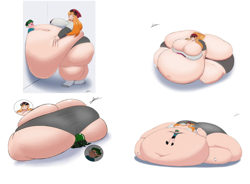 belly_expansion comic huge_ass huge_belly huge_breasts human_meggy immobile inkling meggy_spletzer mr-loading orange_hair sitting stuck