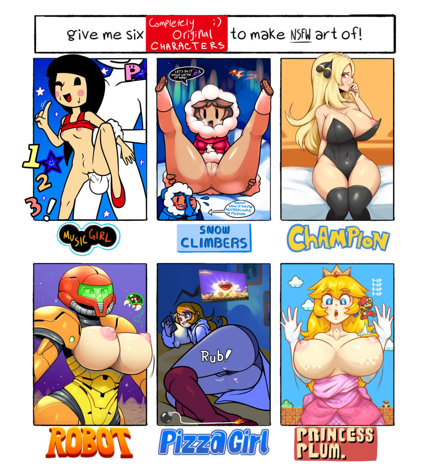 6girls anus armor armored_samus ass big_ass big_breasts big_butt breasts butt company_connection crossover cynthia_(pokemon) endless_inferno female girl_(rhythm_heaven_fever) helmet helmet_with_visor ice_climber light-skinned_female light_skin mario mario_(series) metroid mona_(warioware) multiple_girls nana_(ice_climber) nintendo nipples nlindustries pokemon popo_(ice_climber) princess_peach pussy rhythm_heaven samus_aran six_fanarts_challenge small_breasts tagme varia_suit varia_suit_helmet warioware