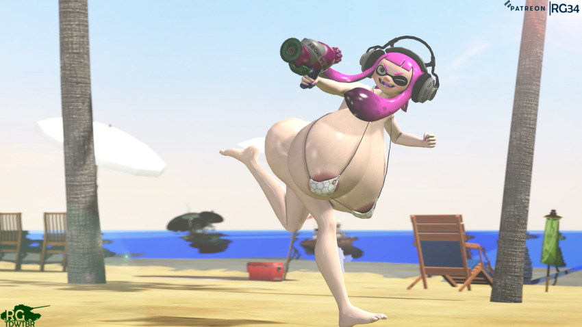 3d beach big_breasts female huge_breasts hyper_breasts inkling inkling_girl pink_hair rgtdwtbr solo source_filmmaker splatoon