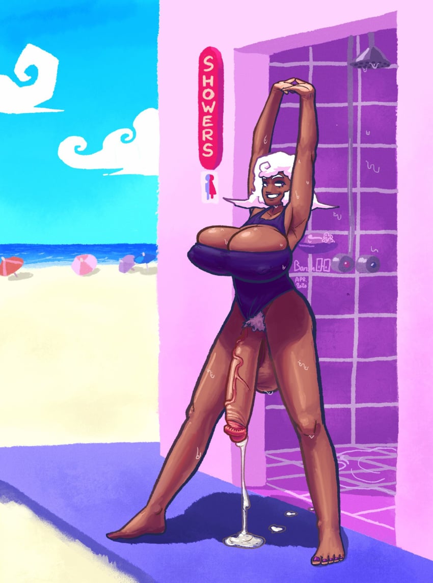 1futa 2d 2d_(artwork) balls barefoot bartnsfw beach big_balls big_breasts big_penis big_tits boob_window boobs bottomless breasts bursting_breasts cleavage clothed clothing cum cum_drip cum_pool dark-skinned_futanari dark_skin dick digital_drawing_(artwork) dripping dripping_cum ejaculation excessive_cum female_only flaccid flaccid_penis futa_focus futa_only futanari hands-free homestuck huge_balls huge_breasts huge_cock human image large_balls large_breasts large_penis leaking_cum legs looking_at_viewer ms_paint_adventures no_panties one_piece_swimsuit painted_toenails pale_palms partially_clothed penis pubes pubic_hair public public_nudity purple_eyes roxy_lalonde smile smiling smiling_at_viewer sole_futa standing stretching_arms tits veiny_cock veiny_penis white_hair white_palms