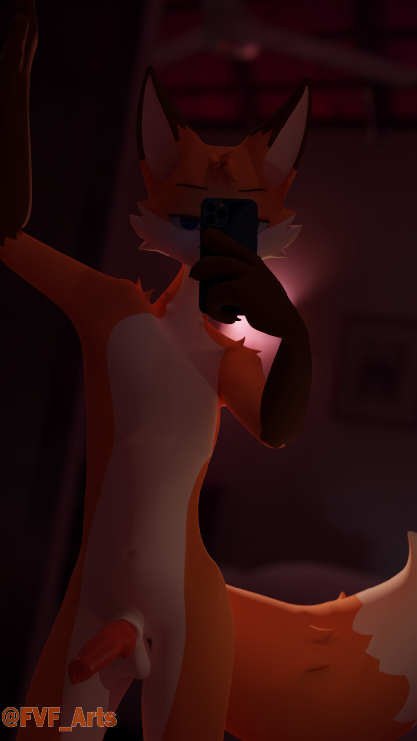 3d_(artwork) anthro canid canine fox foxdee_(character) foxdee_foxtail fur hi_res knot male male_only mammal nude penis solo tail