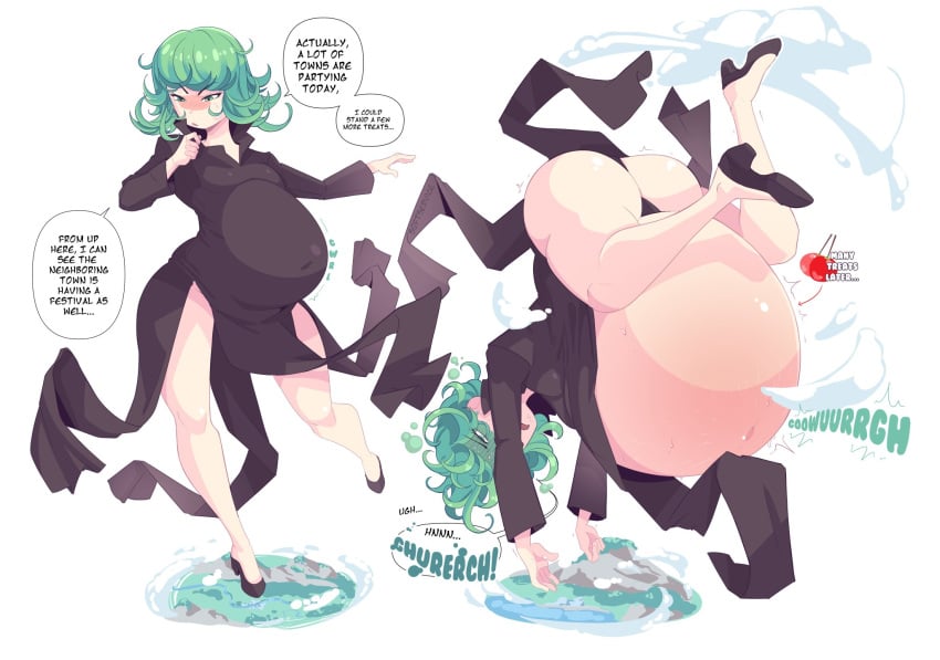 1girls 2023 before_and_after burping color digestion_noises english_text fat fat_woman female female_only flying green_eyes green_hair huge_ass huge_belly one-punch_man small_breasts softservice solo stomach_noises tagme talking_to_self tatsumaki text weight_gain